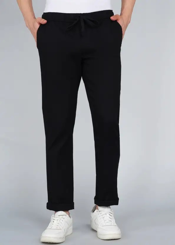 Indian Terrain Men's Slim Fit Solid Black Trousers